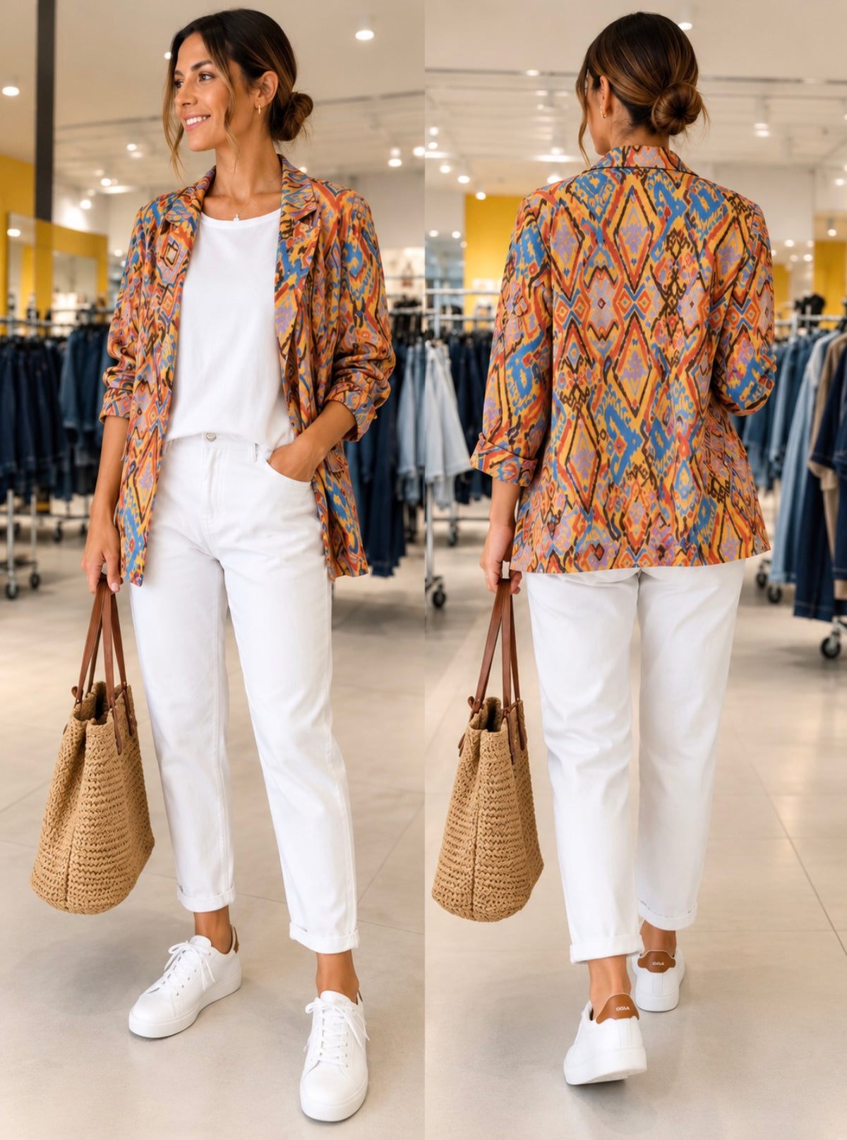 Women’s Multicolor Printed Linen Blazer – Warm Tones