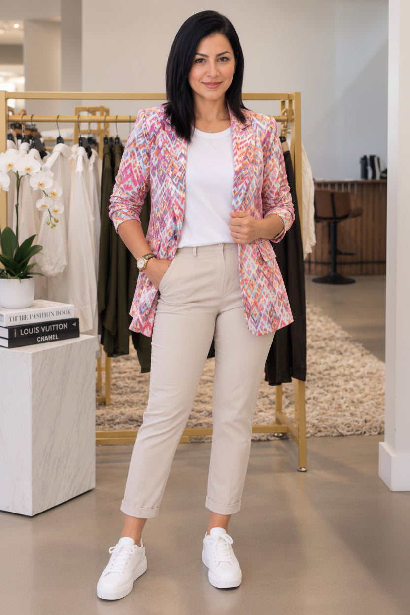 Multicolor Printed Linen Blazer 