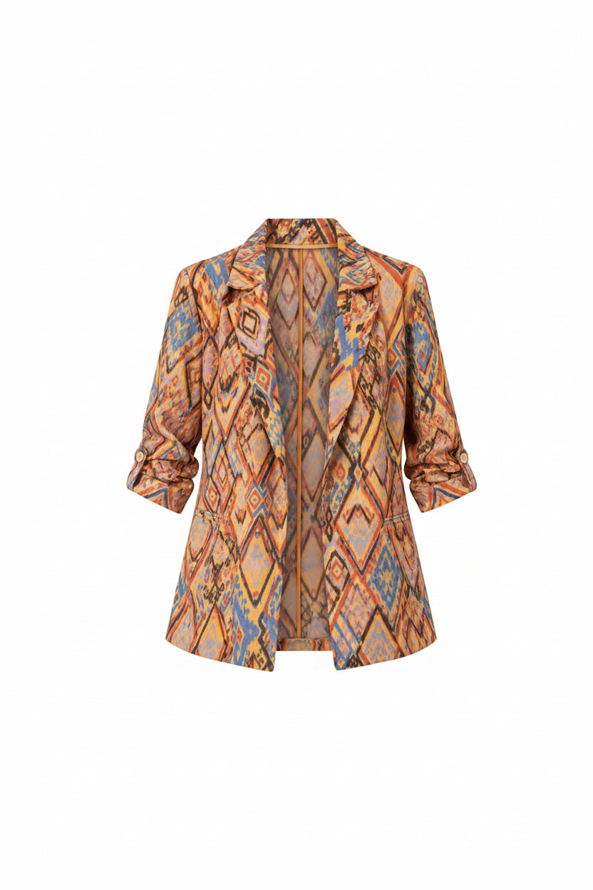 Women’s Multicolor Printed Linen Blazer – Warm Tones